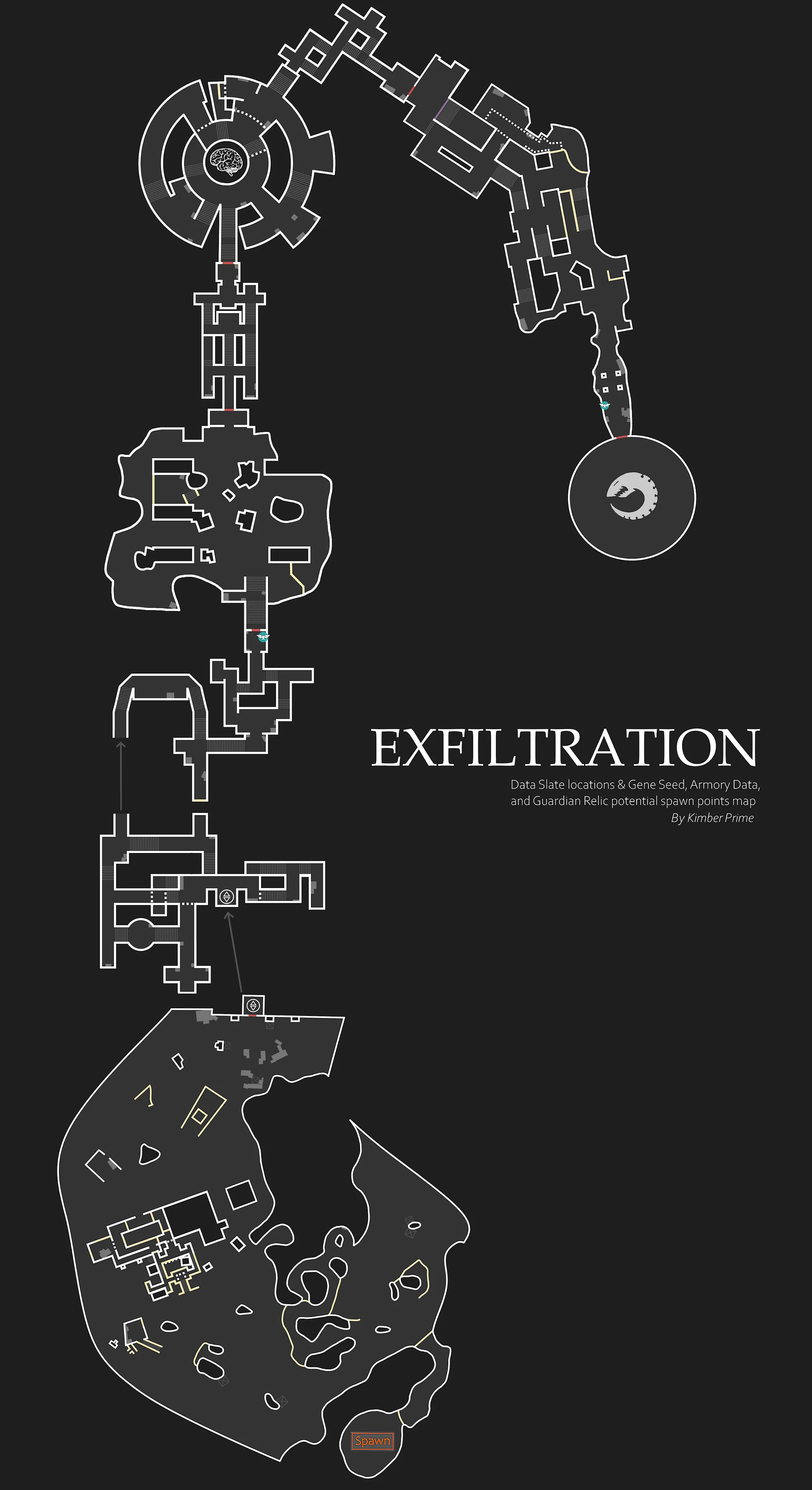 Exfiltration tactical map — spawn and item locations