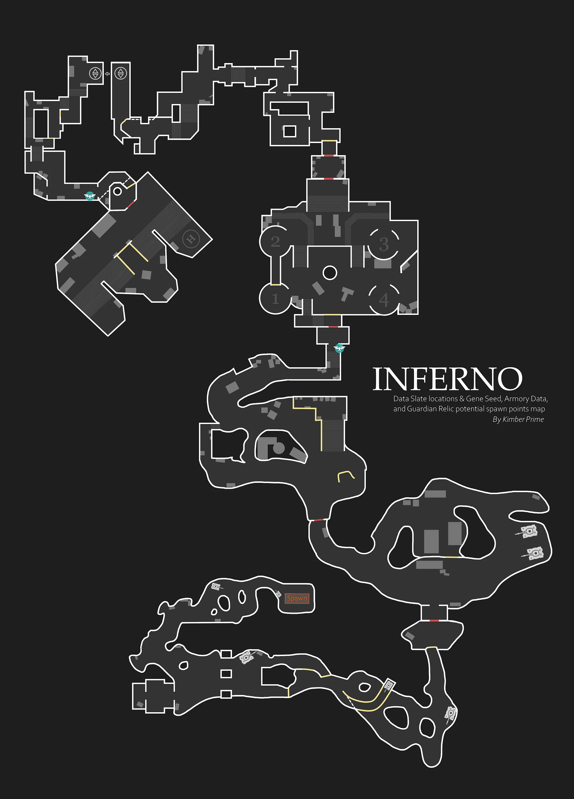 Inferno tactical map — spawn and item locations