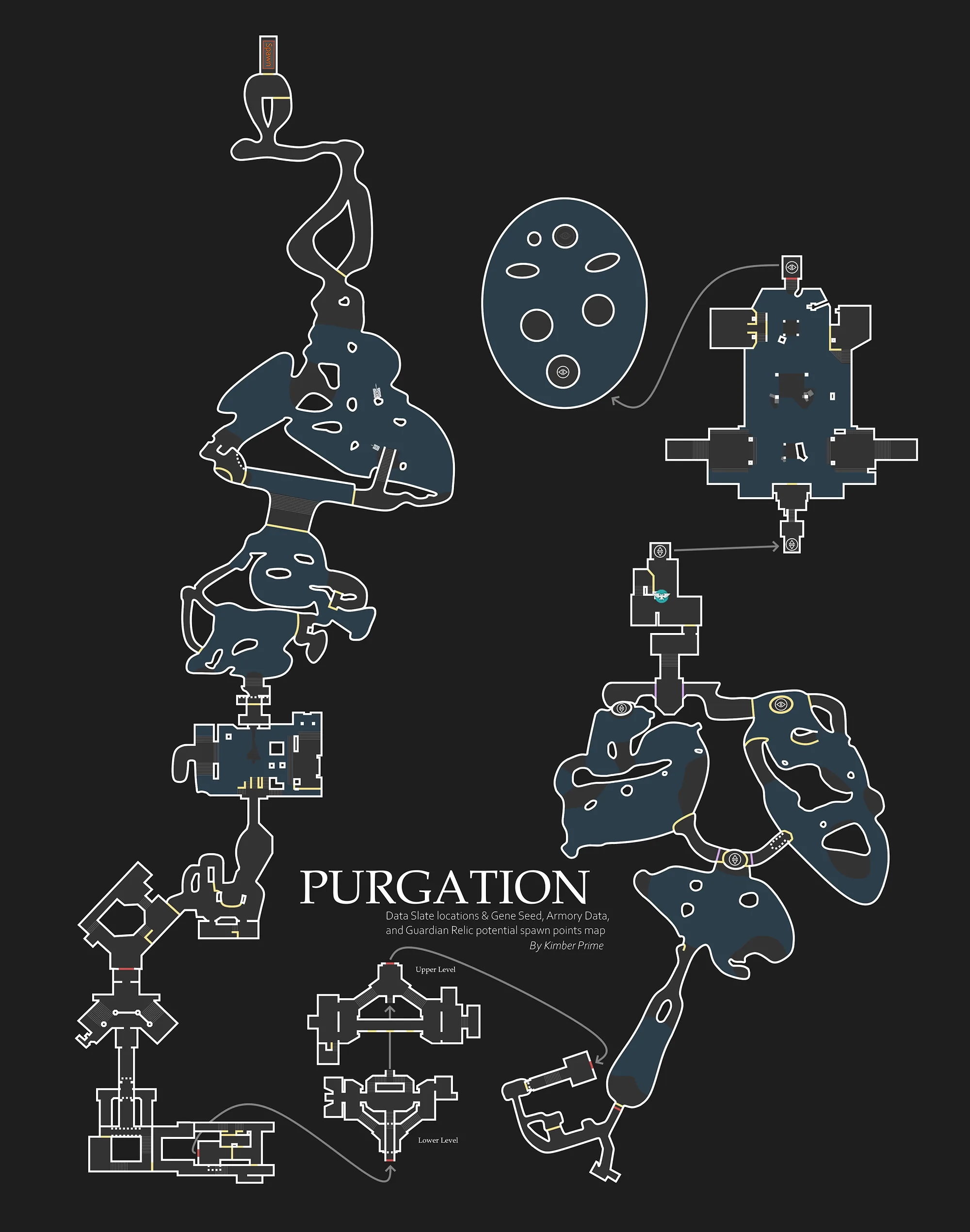 Purgation tactical map — spawn and item locations