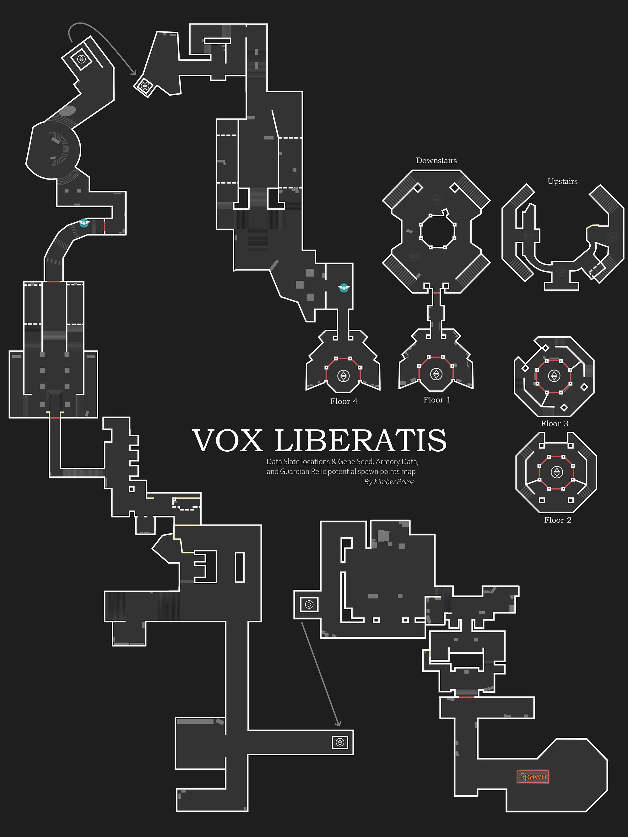 Vox Liberatis tactical map — spawn and item locations